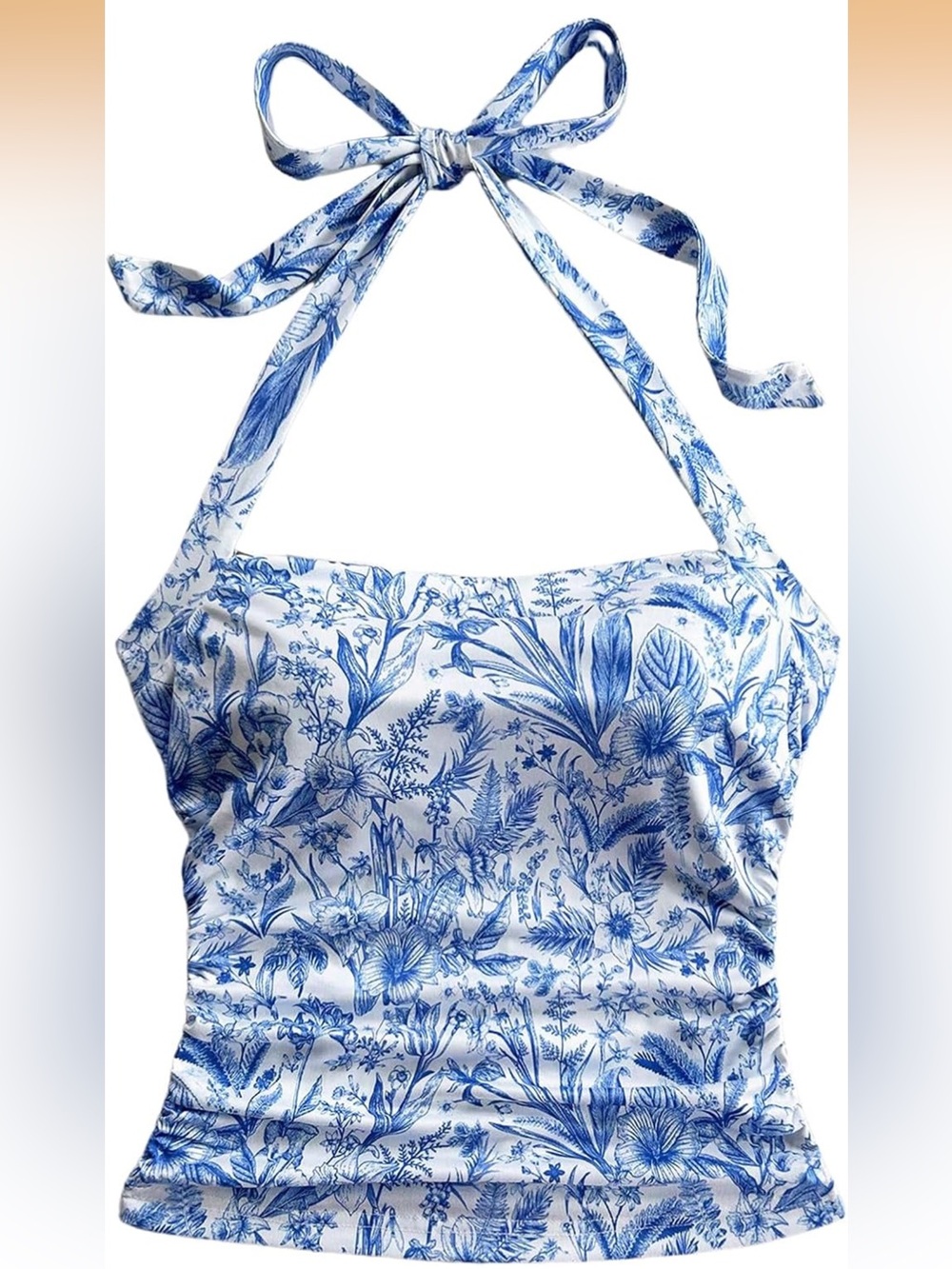 Blue Floral Halter Camisole Top - Women's